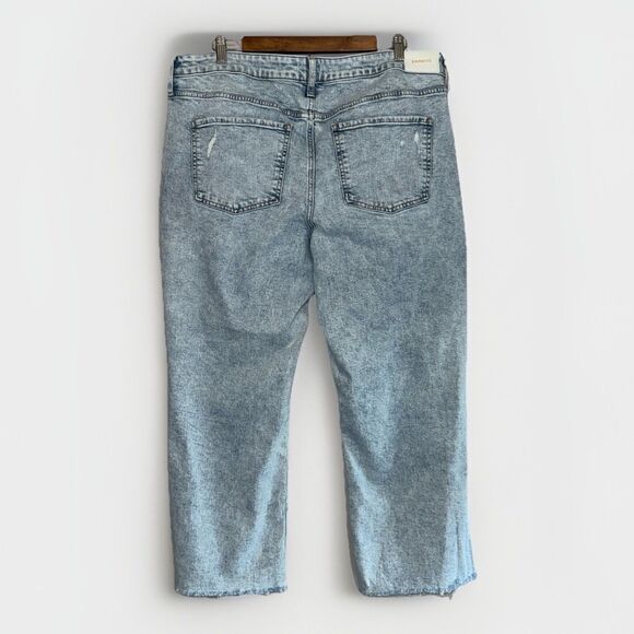 Express Jeans 90s Ankle Boot Mid Rise Light Wash Stretch Raw Hem Distress 14R - Picture 2 of 13